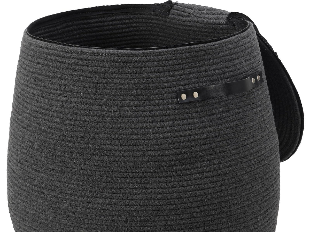 26"x20" Extra Large Tall Woven Laundry Basket with Lid, Cotton Rope Blanket Storage Basket, Freestanding Decorative Bin for Bedroom Living Room, Dark Grey