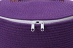 16"x20" Extra Large Cotton Rope Basket with Zipper Lid, Woven Laundry Hamper and Blanket Storage Basket, Round Clothes Bin for Living Room Bedroom, Purple