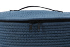 16"x20" Extra Large Cotton Rope Basket with Zipper Lid, Woven Laundry Hamper and Blanket Storage Basket, Round Clothes Bin for Living Room Bedroom, Denim Blue