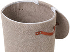 16"x20" Extra Large Cotton Rope Basket with Zipper Lid, Woven Laundry Hamper and Blanket Storage Basket, Round Clothes Bin for Living Room Bedroom, Camel & White Mix