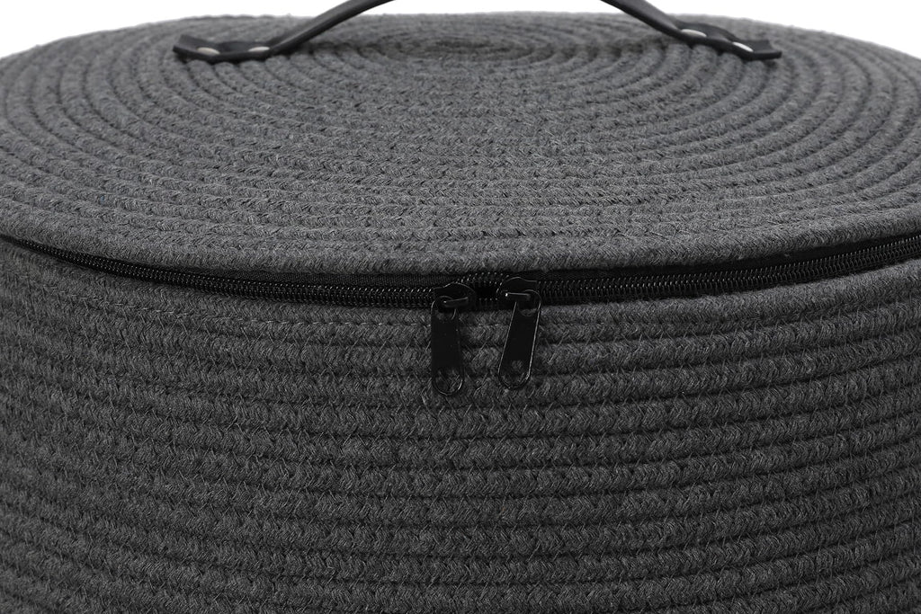 26"x20" Extra Large Tall Woven Laundry Basket with Lid, Cotton Rope Blanket Storage Basket, Freestanding Decorative Bin for Bedroom Living Room, Dark Grey