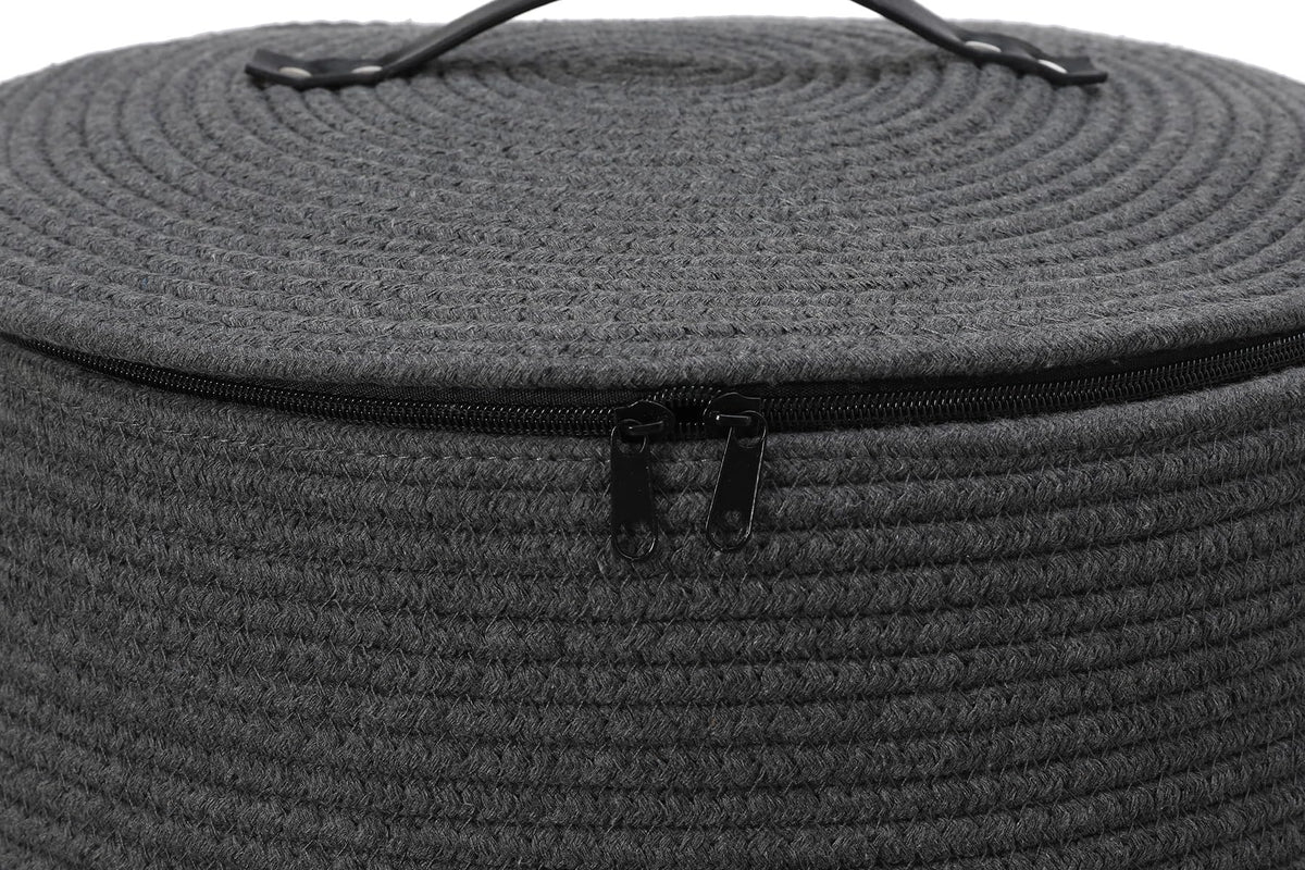 26"x20" Extra Large Tall Woven Laundry Basket with Lid, Cotton Rope Blanket Storage Basket, Freestanding Decorative Bin for Bedroom Living Room, Dark Grey