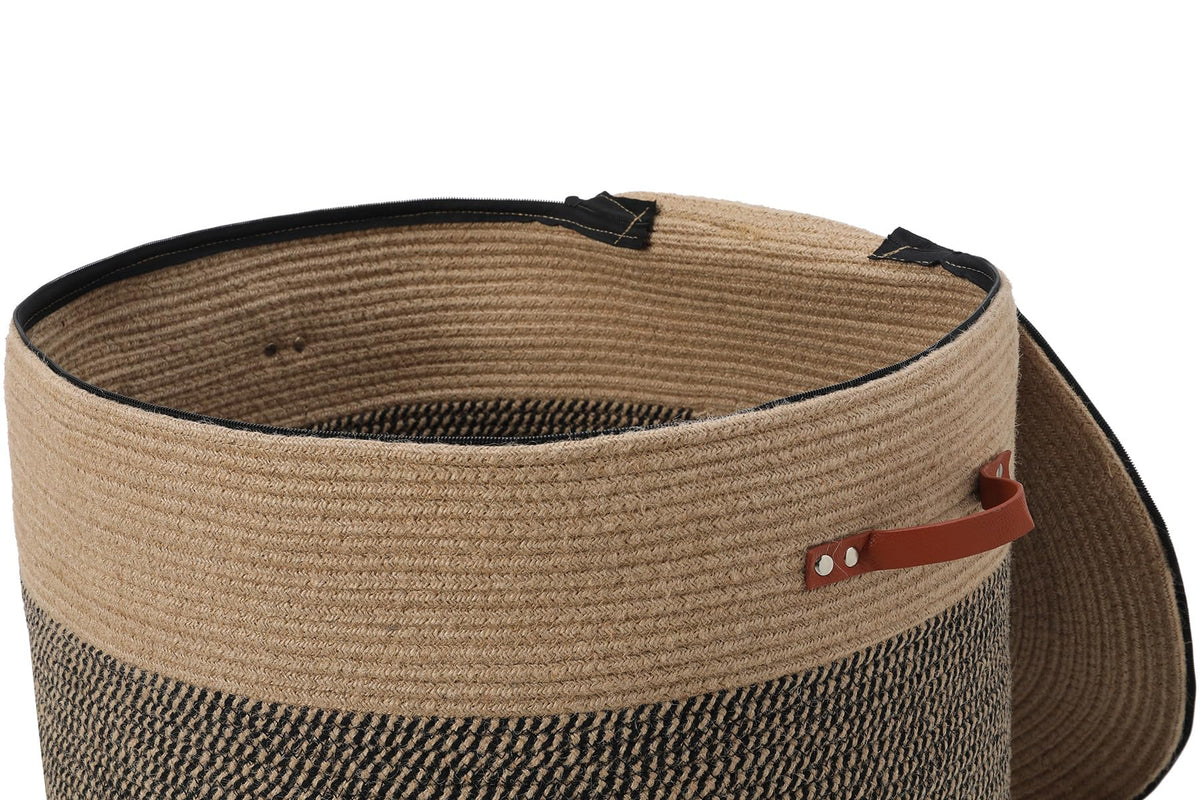 20x15 Inch Extra Large Round Cotton Rope Basket with Zipper Lid, Decorative Woven Storage Bin for Living Room Bedroom Closet, Natural Jute