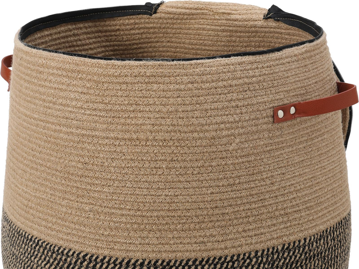 26"x20" Extra Large Tall Woven Laundry Basket with Lid, Cotton Rope Blanket Storage Basket, Freestanding Decorative Bin for Bedroom Living Room, Natural Jute