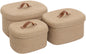 Set of 3 Nesting Woven Storage Baskets with Lids, Cotton Rope Decorative Basket Set for Shelf Closet Living Room Organizing, Rectangular Natural Jute