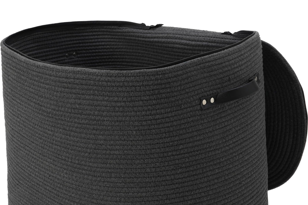 22x14x18 Inch Extra Large Rectangular Cotton Rope Basket with Zipper Lid, Decorative Blanket Storage Chest for Living Room Bedroom, Dark Grey
