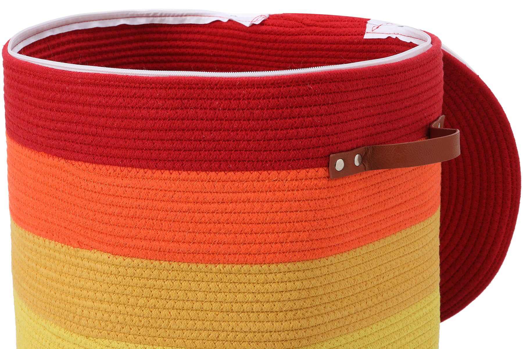 16"x20" Extra Large Cotton Rope Basket with Zipper Lid, Woven Laundry Hamper and Blanket Storage Basket, Round Clothes Bin for Living Room Bedroom, Rainbow Multicolor