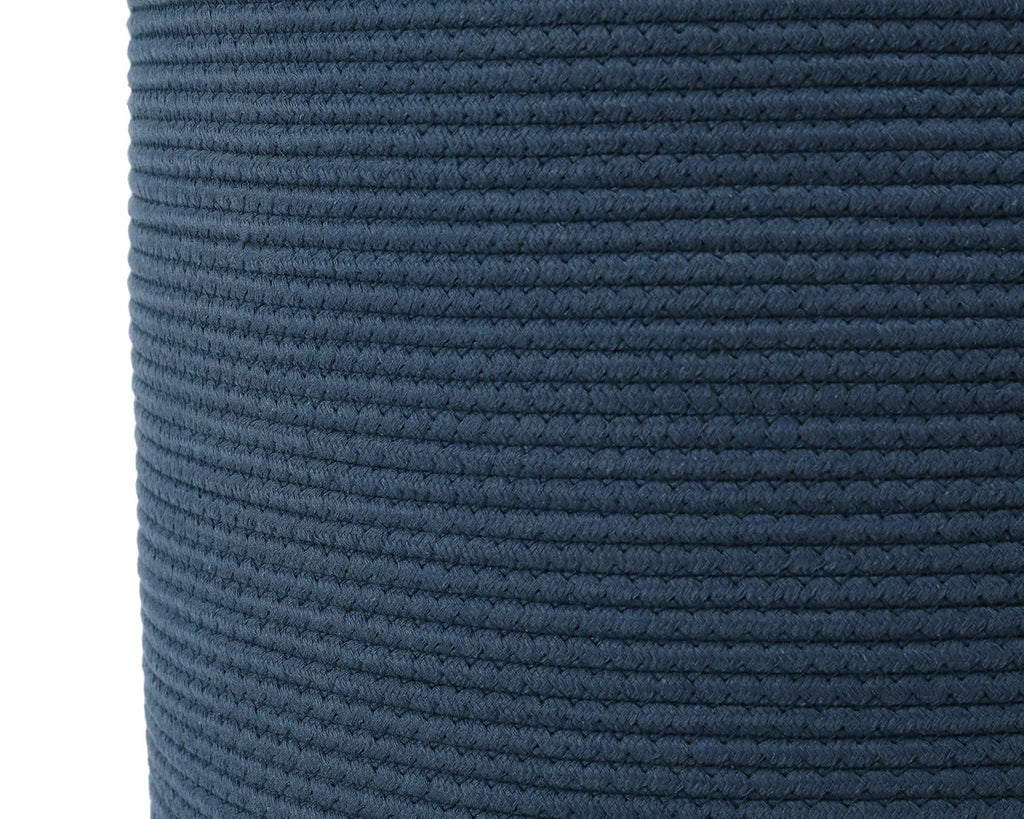 16"x20" Extra Large Cotton Rope Basket with Zipper Lid, Woven Laundry Hamper and Blanket Storage Basket, Round Clothes Bin for Living Room Bedroom, Denim Blue