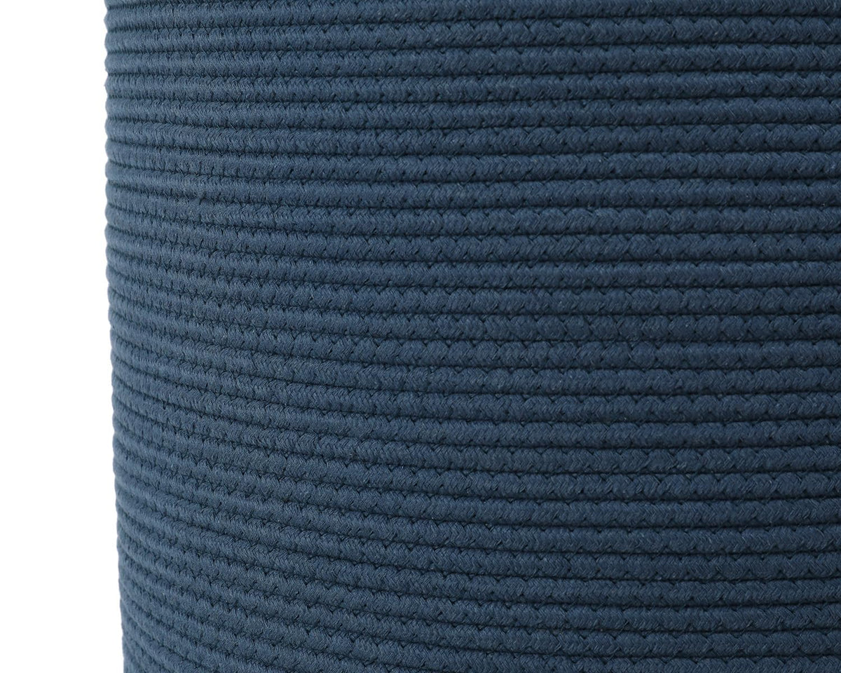 16"x20" Extra Large Cotton Rope Basket with Zipper Lid, Woven Laundry Hamper and Blanket Storage Basket, Round Clothes Bin for Living Room Bedroom, Denim Blue