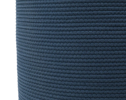 16"x20" Extra Large Cotton Rope Basket with Zipper Lid, Woven Laundry Hamper and Blanket Storage Basket, Round Clothes Bin for Living Room Bedroom, Denim Blue