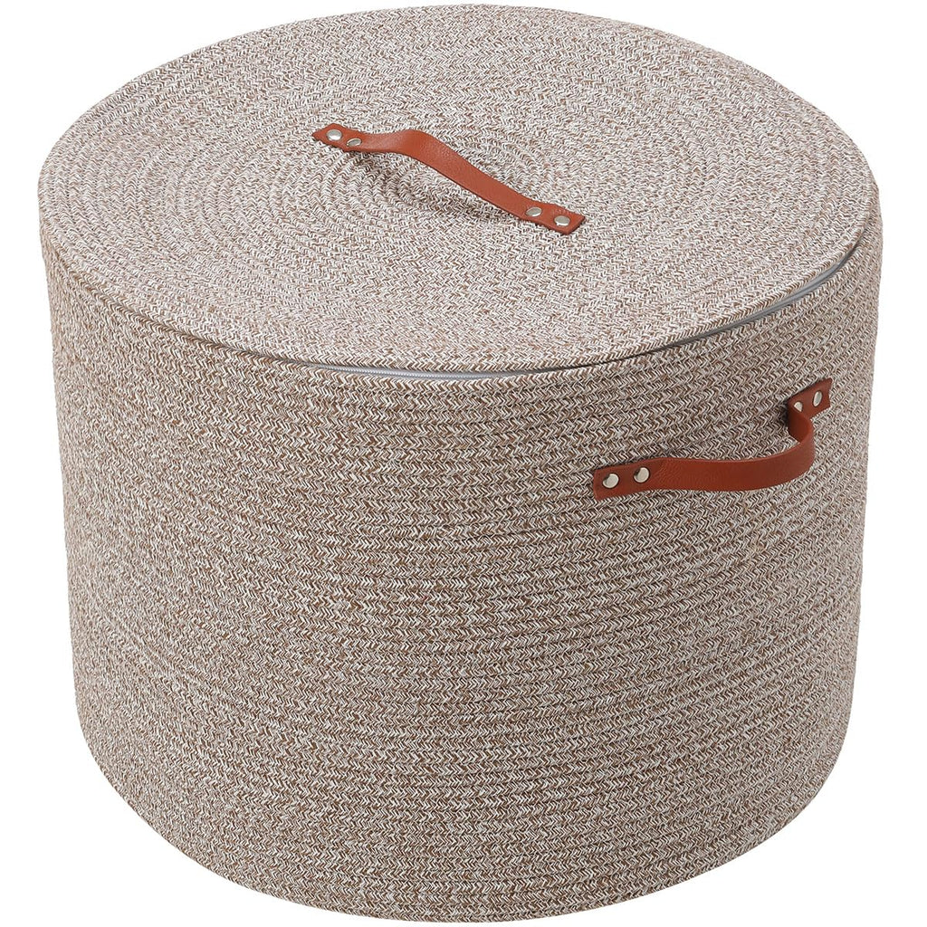 20x15 Inch Extra Large Round Cotton Rope Basket with Zipper Lid, Decorative Woven Storage Bin for Living Room Bedroom Closet, Camel & White Mix