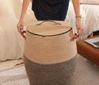 26"x20" Extra Large Tall Woven Laundry Basket with Lid, Cotton Rope Blanket Storage Basket, Freestanding Decorative Bin for Bedroom Living Room, Natural Jute