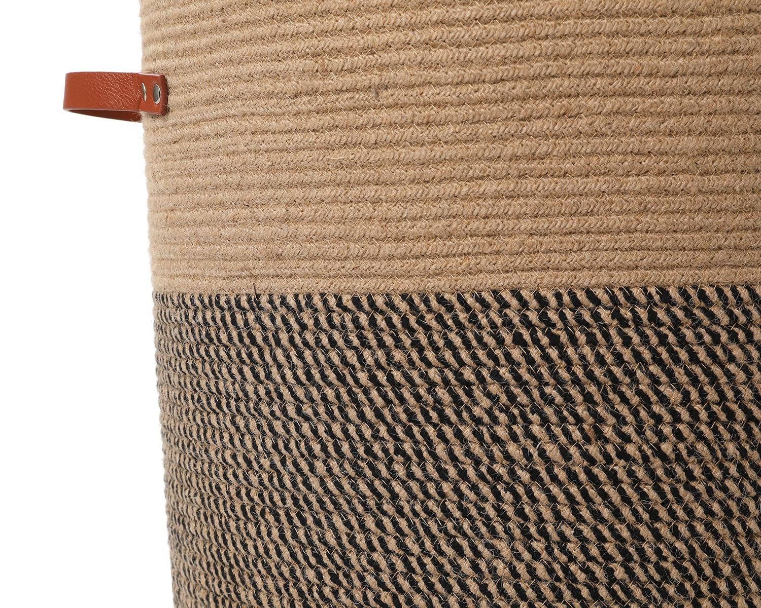 16"x20" Extra Large Cotton Rope Basket with Zipper Lid, Woven Laundry Hamper and Blanket Storage Basket, Round Clothes Bin for Living Room Bedroom, Jute & Black Mix