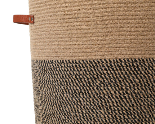 16"x20" Extra Large Cotton Rope Basket with Zipper Lid, Woven Laundry Hamper and Blanket Storage Basket, Round Clothes Bin for Living Room Bedroom, Jute & Black Mix