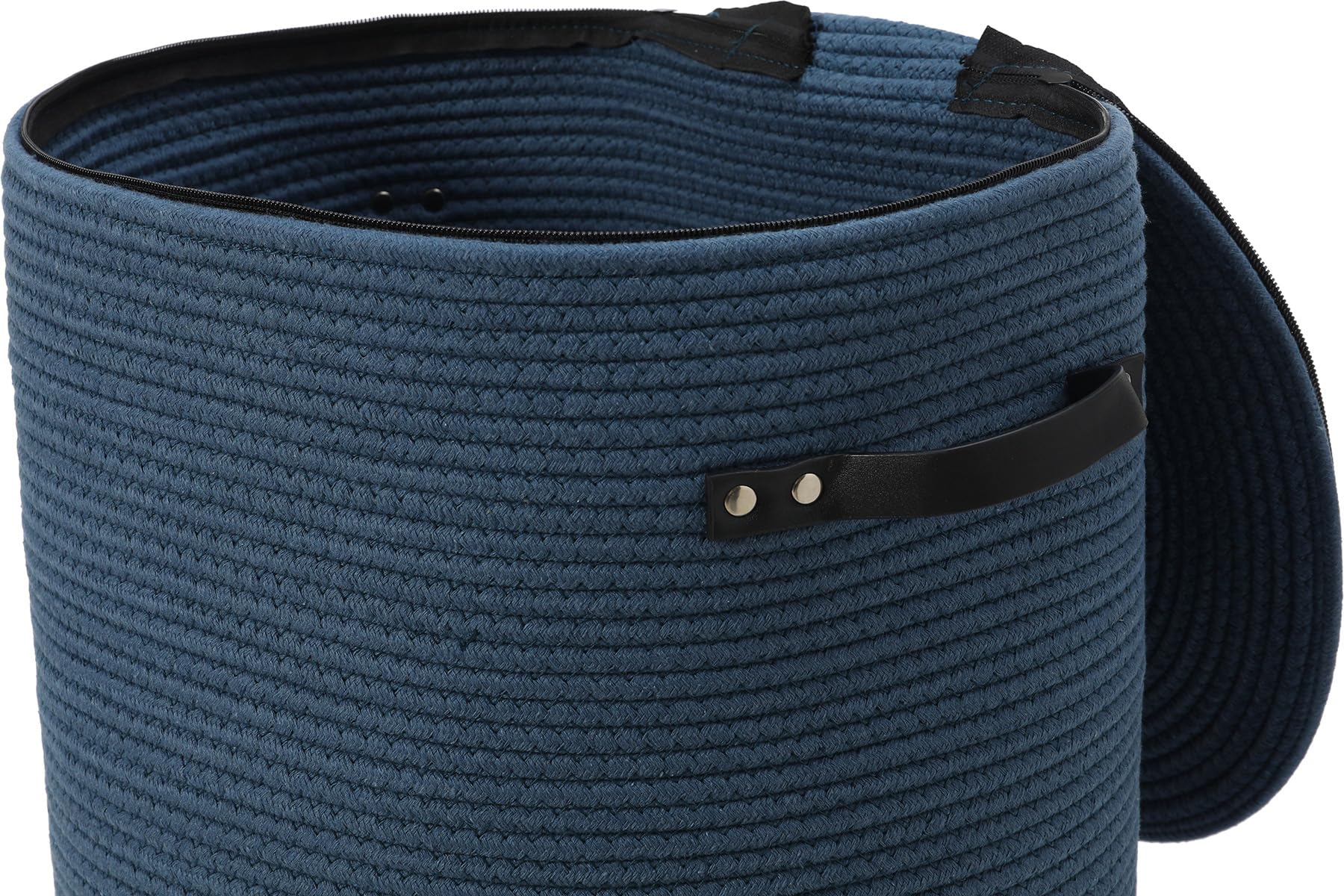 16"x20" Extra Large Cotton Rope Basket with Zipper Lid, Woven Laundry Hamper and Blanket Storage Basket, Round Clothes Bin for Living Room Bedroom, Denim Blue