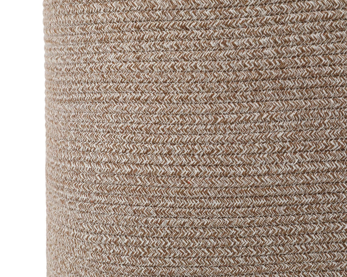22x14x18 Inch Extra Large Rectangular Cotton Rope Basket with Zipper Lid, Decorative Blanket Storage Chest for Living Room Bedroom, Camel & White Mix