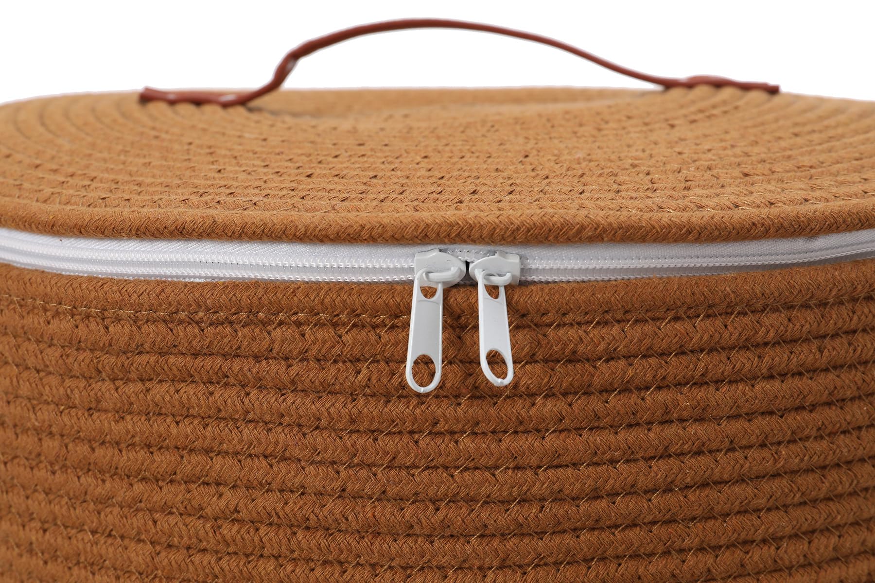 16"x20" Extra Large Cotton Rope Basket with Zipper Lid, Woven Laundry Hamper and Blanket Storage Basket, Round Clothes Bin for Living Room Bedroom, Rust Brown