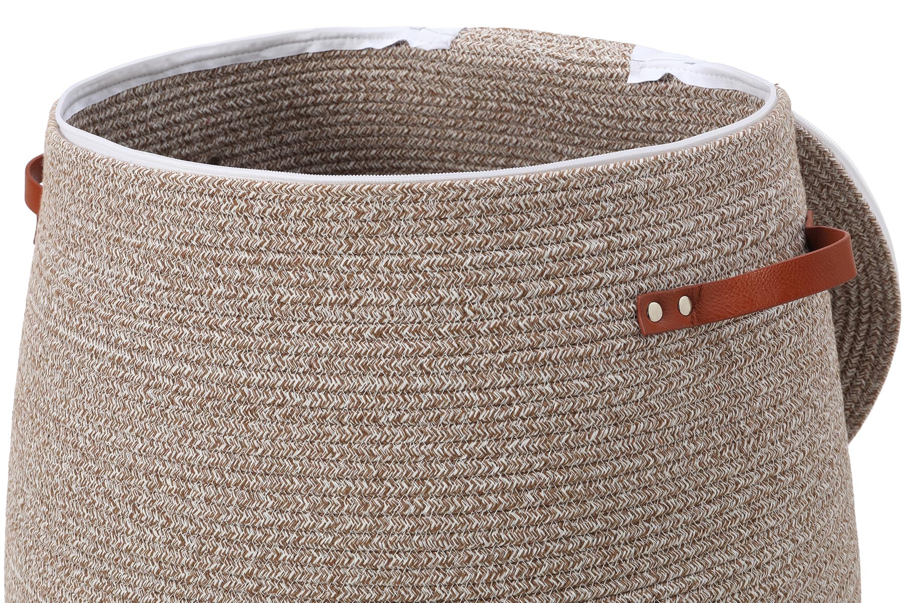 26"x20" Extra Large Tall Woven Laundry Basket with Lid, Cotton Rope Blanket Storage Basket, Freestanding Decorative Bin for Bedroom Living Room, Camel & White Mix