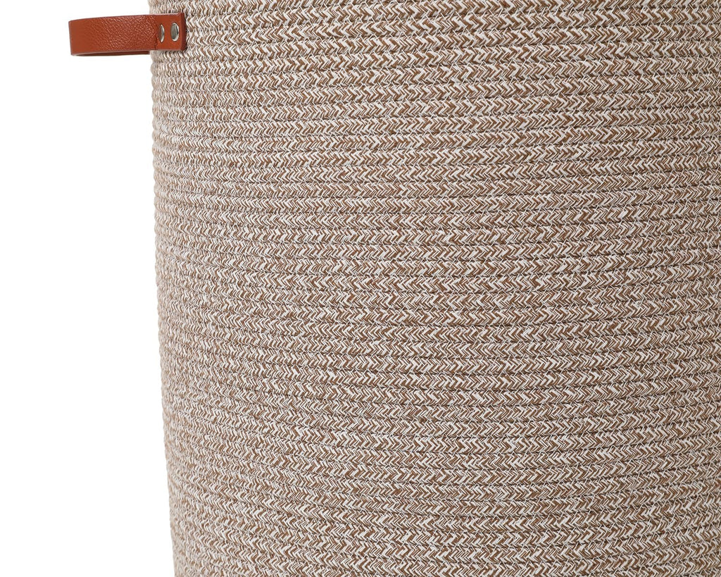 16"x20" Extra Large Cotton Rope Basket with Zipper Lid, Woven Laundry Hamper and Blanket Storage Basket, Round Clothes Bin for Living Room Bedroom, Camel & White Mix