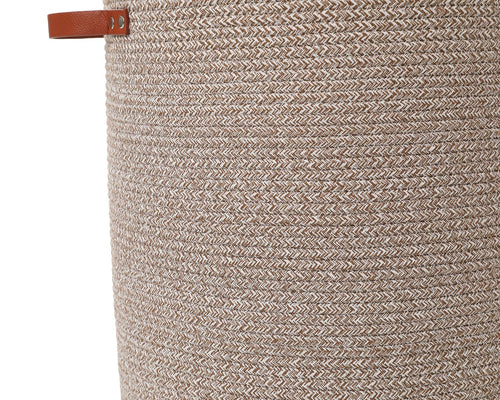 16"x20" Extra Large Cotton Rope Basket with Zipper Lid, Woven Laundry Hamper and Blanket Storage Basket, Round Clothes Bin for Living Room Bedroom, Camel & White Mix