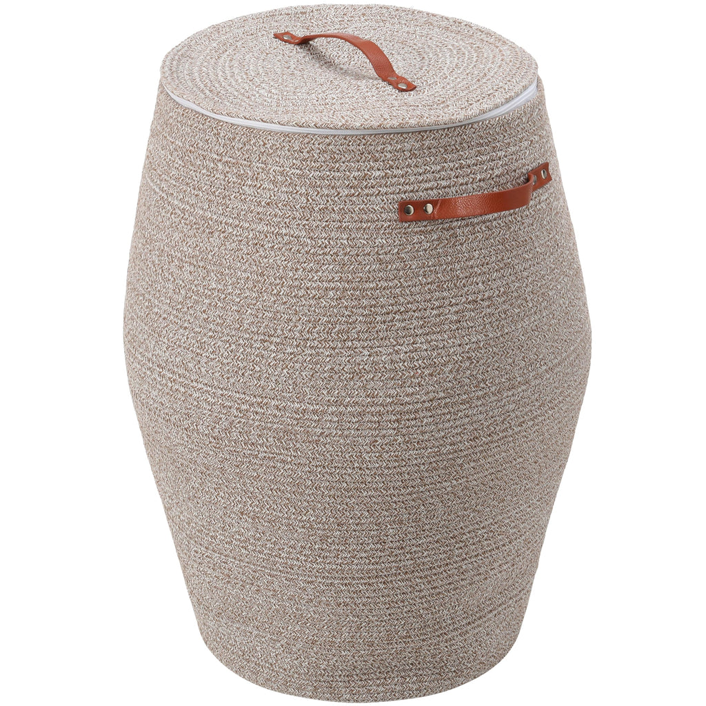 26"x20" Extra Large Tall Woven Laundry Basket with Lid, Cotton Rope Blanket Storage Basket, Freestanding Decorative Bin for Bedroom Living Room, Camel & White Mix