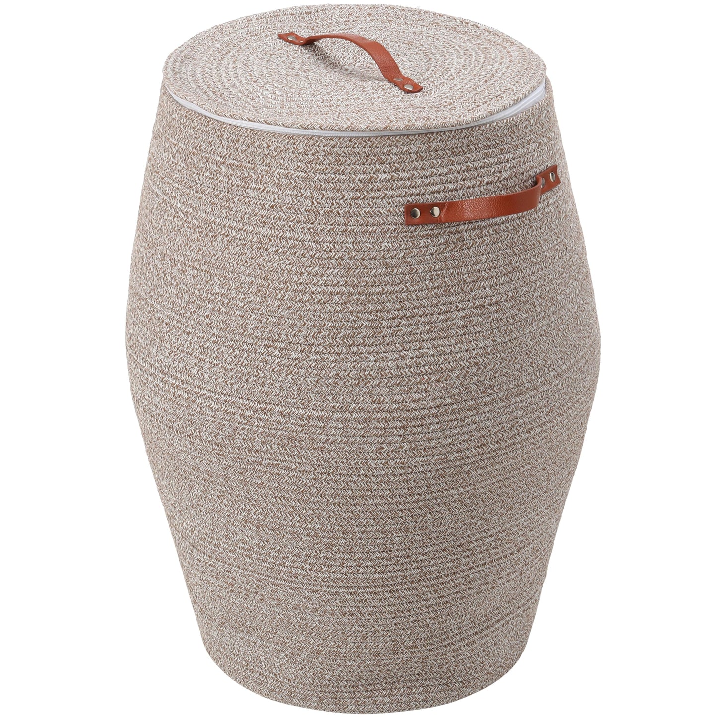 26"x20" Extra Large Tall Woven Laundry Basket with Lid, Cotton Rope Blanket Storage Basket, Freestanding Decorative Bin for Bedroom Living Room, Camel & White Mix