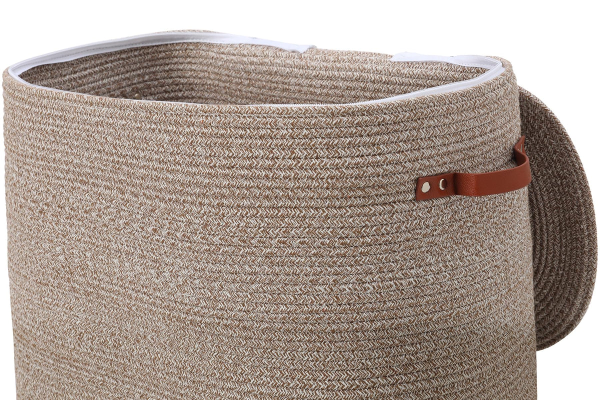 22x14x18 Inch Extra Large Rectangular Cotton Rope Basket with Zipper Lid, Decorative Blanket Storage Chest for Living Room Bedroom, Camel & White Mix