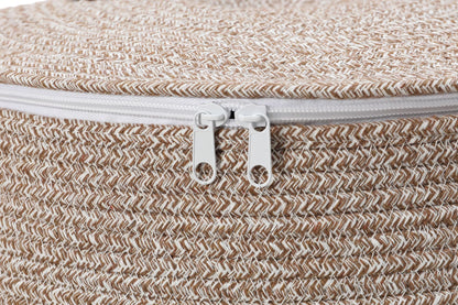 26"x20" Extra Large Tall Woven Laundry Basket with Lid, Cotton Rope Blanket Storage Basket, Freestanding Decorative Bin for Bedroom Living Room, Camel & White Mix