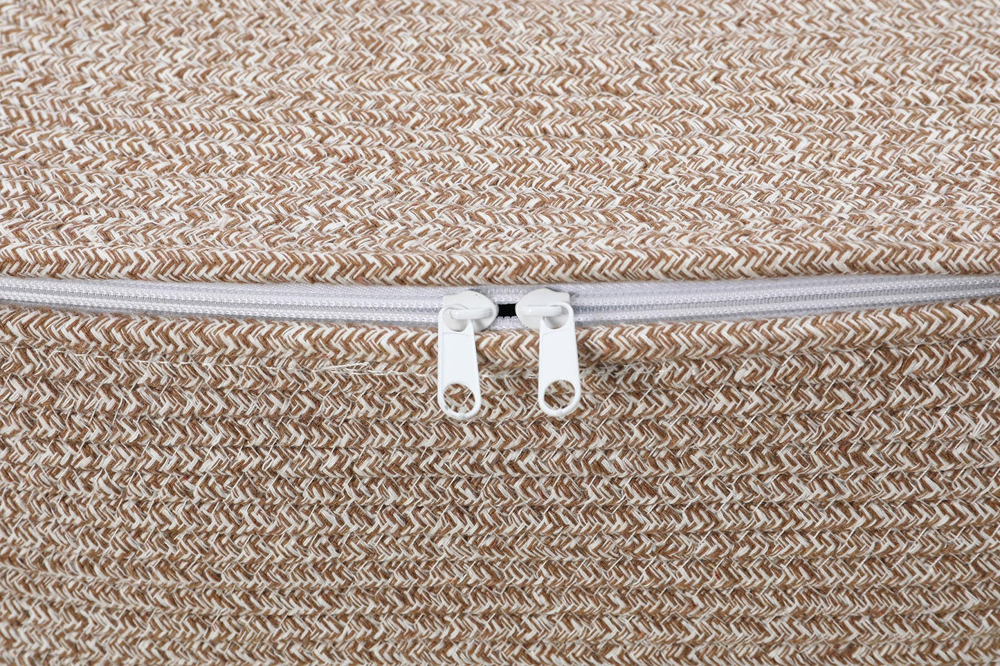 22x14x18 Inch Extra Large Rectangular Cotton Rope Basket with Zipper Lid, Decorative Blanket Storage Chest for Living Room Bedroom, Camel & White Mix