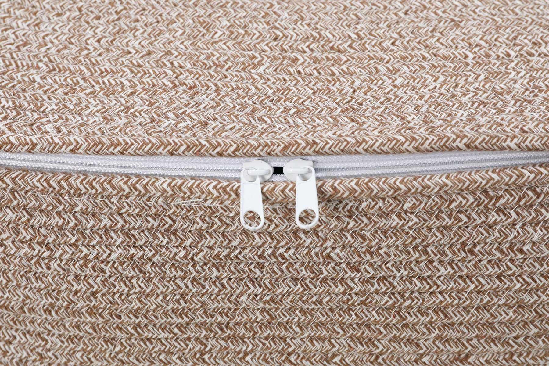 22x14x18 Inch Extra Large Rectangular Cotton Rope Basket with Zipper Lid, Decorative Blanket Storage Chest for Living Room Bedroom, Camel & White Mix