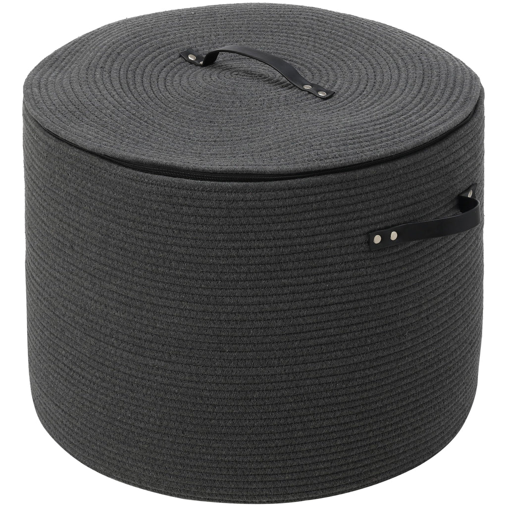 20x15 Inch Extra Large Round Cotton Rope Basket with Zipper Lid, Decorative Woven Storage Bin for Living Room Bedroom Closet, Dark Grey