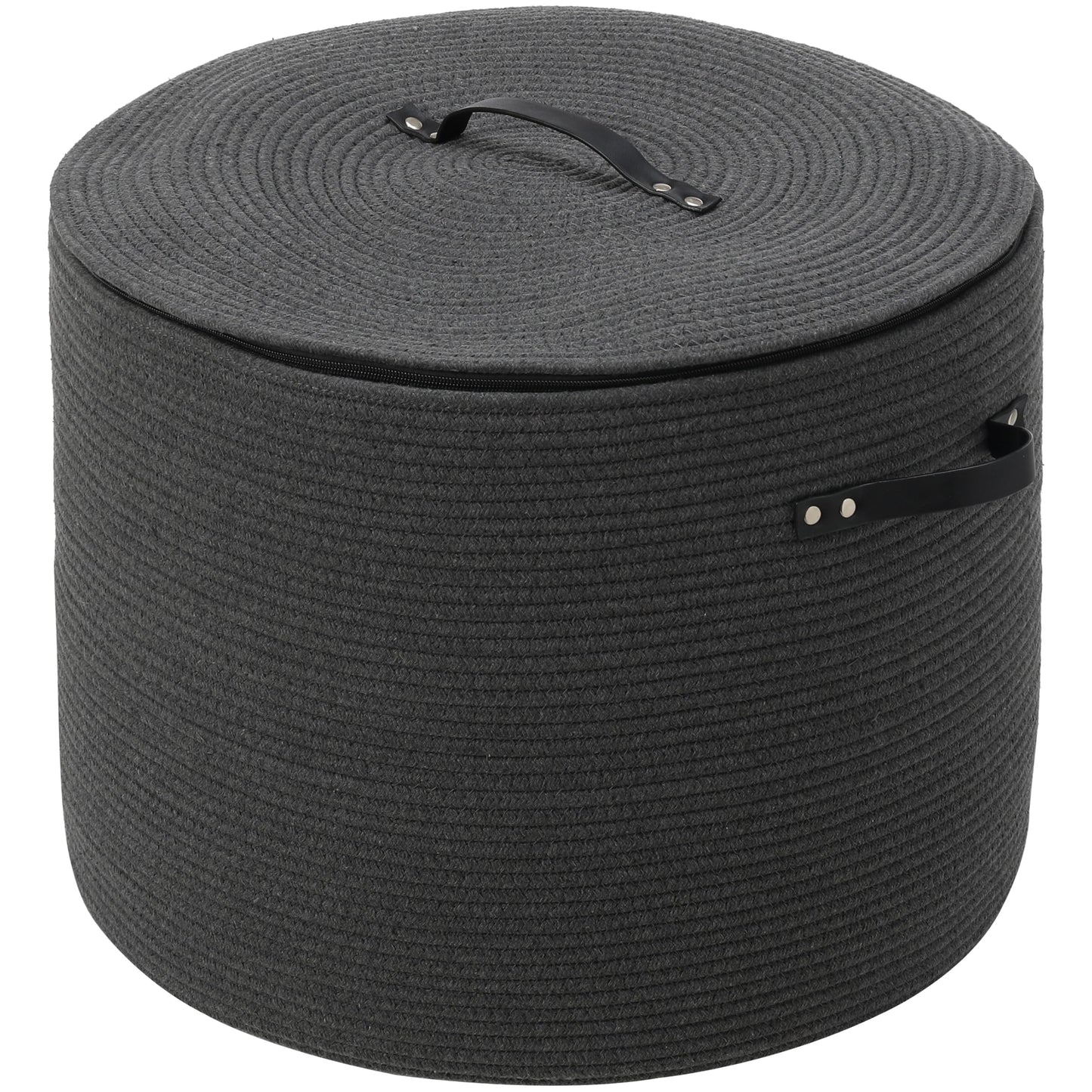 20x15 Inch Extra Large Round Cotton Rope Basket with Zipper Lid, Decorative Woven Storage Bin for Living Room Bedroom Closet, Dark Grey
