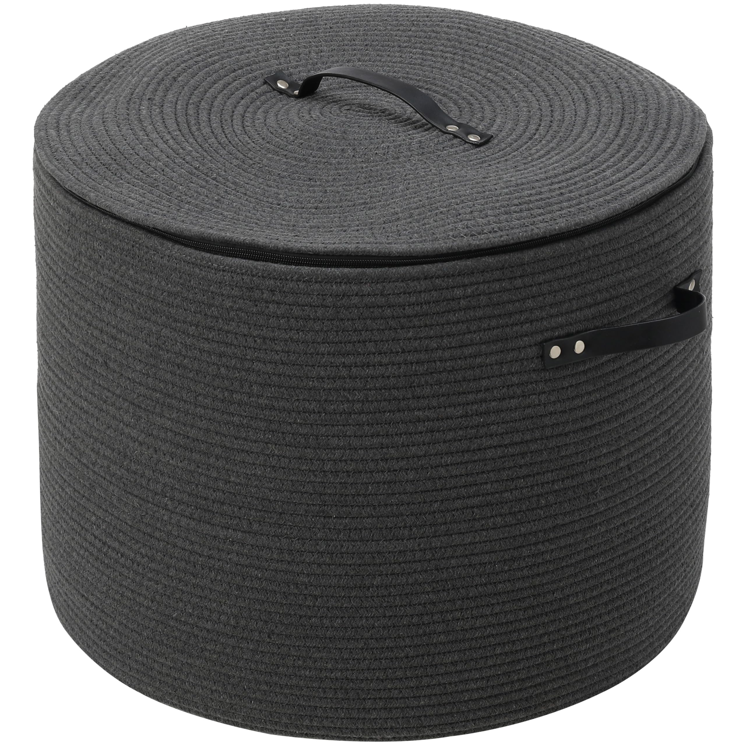 20x15 Inch Extra Large Round Cotton Rope Basket with Zipper Lid, Decorative Woven Storage Bin for Living Room Bedroom Closet, Dark Grey