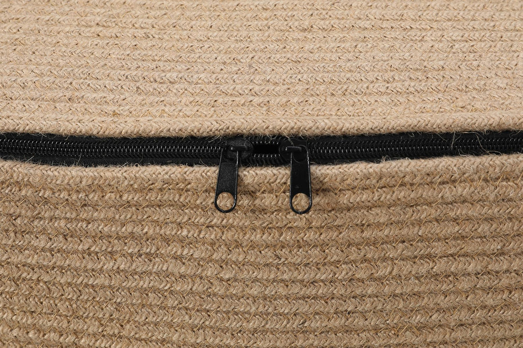 22x14x18 Inch Extra Large Rectangular Cotton Rope Basket with Zipper Lid, Decorative Blanket Storage Chest for Living Room Bedroom, Jute & Black Mix