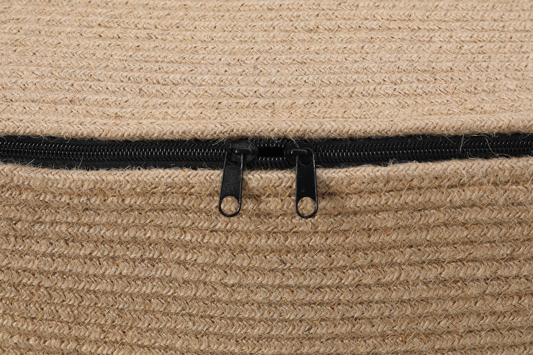 22x14x18 Inch Extra Large Rectangular Cotton Rope Basket with Zipper Lid, Decorative Blanket Storage Chest for Living Room Bedroom, Jute & Black Mix