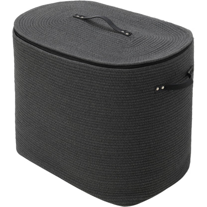 22x14x18 Inch Extra Large Rectangular Cotton Rope Basket with Zipper Lid, Decorative Blanket Storage Chest for Living Room Bedroom, Dark Grey