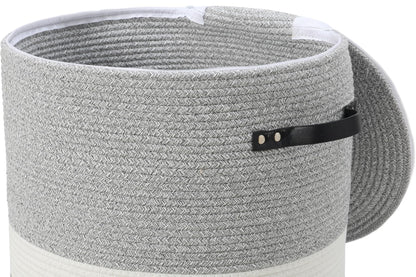 16"x20" Extra Large Cotton Rope Basket with Zipper Lid, Woven Laundry Hamper and Blanket Storage Basket, Round Clothes Bin for Living Room Bedroom, Dual Grey