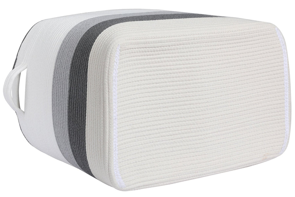 22”x14”x18” Rectangular Large Cotton Rope Storage Basket with Lid, Double Graded Grey