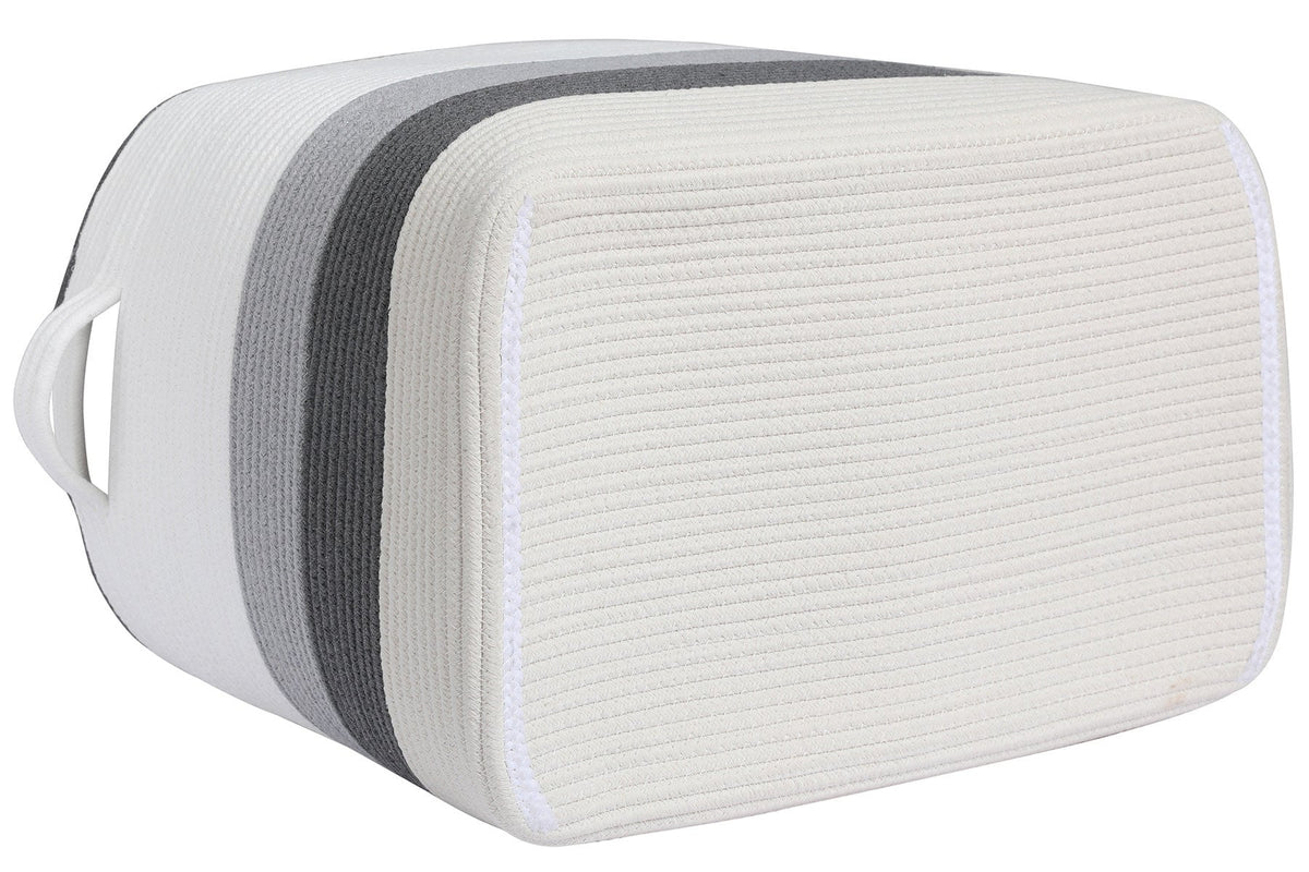 22”x14”x18” Rectangular Large Cotton Rope Storage Basket with Lid, Double Graded Grey