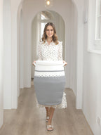 26" x 20" Large Tall Flagon Cotton Rope Storage Basket with Lid, White/Grey