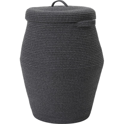 26" x 20" Large Tall Cotton Rope Storage Basket with Lid, All Grey Black Mix