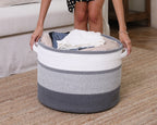 20" x 20" x 15" Large Cotton Rope Storage Basket with Lid, Grey Mix/Dark Grey