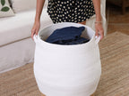 26" x 20" Large Tall Flagon Cotton Rope Storage Basket with Lid, White/Camel Bottom