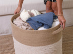 22”x14”x18” Rectangular Extra Large Storage Basket with Lid, Cotton Rope Storage Baskets, Woven Laundry Hamper, Jute/White Mix with Cover