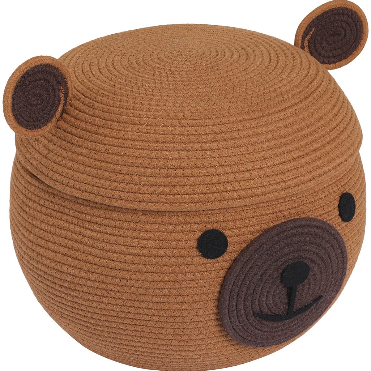 Handcrafted Animal Cotton Rope Basket with Lid | 15"x12", Orange Brown Bear