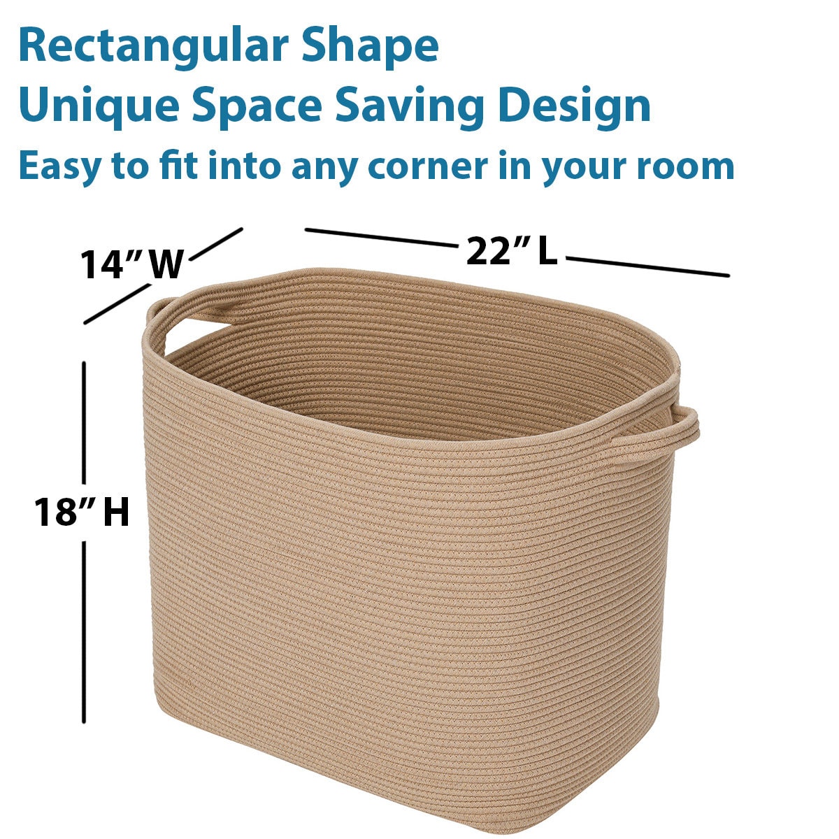 22" x 14" x 18" Rectangular Large Cotton Rope Storage Basket, All Beige