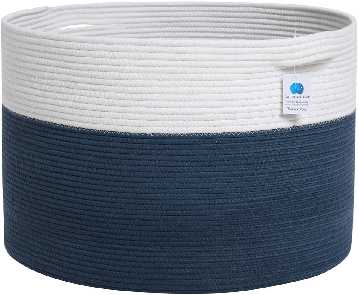 22" x 22" x 16" Mega Size Cotton Rope Storage Basket, Dark Blue