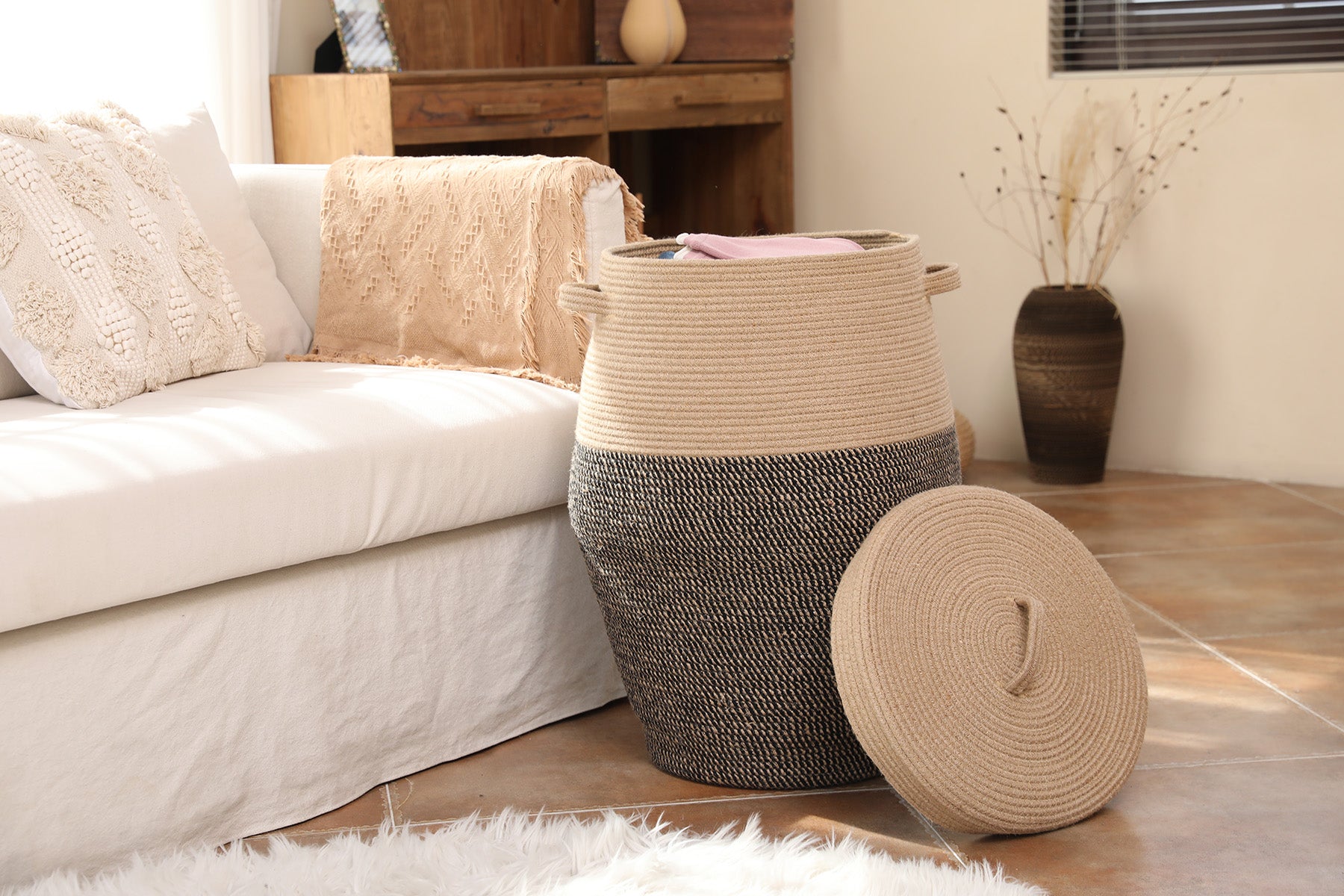 Extra large woven storage basket jute rope on sale - 20