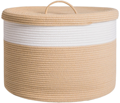 20" x 20" x 15" Large Cotton Rope Storage Basket with Lid, Beige