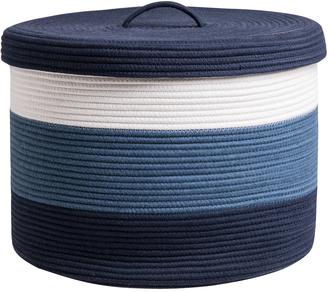 20" x 20" x 15" Large Cotton Rope Storage Basket with Lid, Blue/Deep Blue